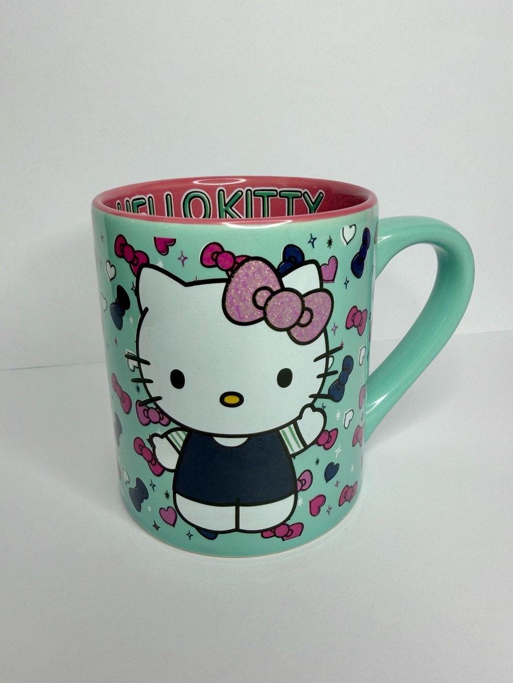 Hello Kitty Mint Green and Pink Ceramic Mug 14 oz Coffee Tea cup